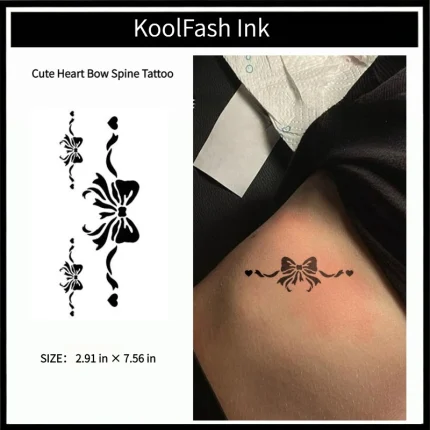 Cute heart bow spine disposable temporary tattoo sticker, vertical sternum fake body tattoo