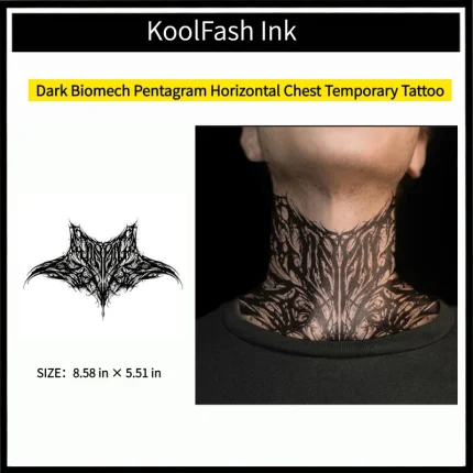 Dark biomech pentagram disposable temporary tattoo sticker, neck fake body tattoo