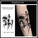 Dark skeleton rider horse disposable temporary tattoo sticker, vertical forearm fake body tattoo