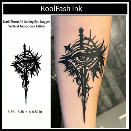 Dark thorn all-seeing eye dagger disposable temporary tattoo sticker, vertical forearm fake body tattoo