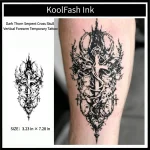 Dark thorn serpent cross skull disposable temporary tattoo sticker, vertical forearm fake body tattoo