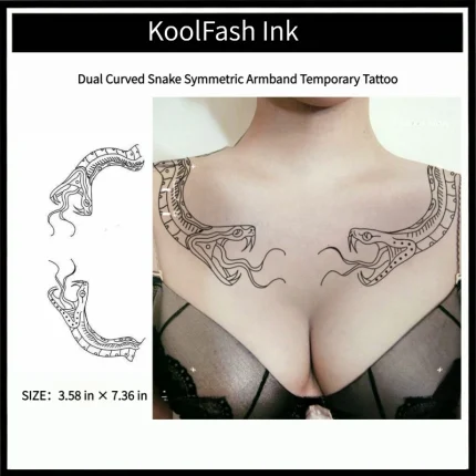 Dual curved snake symmetric armband disposable temporary tattoo sticker, arm wrap fake body tattoo