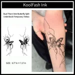 Dual thorn vein butterfly split underboob disposable temporary tattoo sticker, under breast fake body tattoo