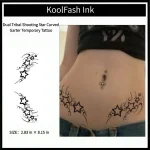 Dual tribal shooting star curved garter disposable temporary tattoo sticker, women waist hip side rib fake body tattoo