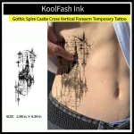 Gothic spire castle cross disposable temporary tattoo sticker, vertical forearm fake body tattoo