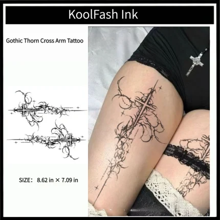 Gothic thorn cross disposable temporary tattoo sticker, arm body fake tattoo