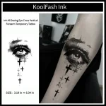 Ink all-seeing eye cross disposable temporary tattoo sticker, vertical forearm fake body tattoo