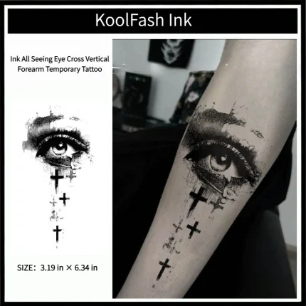 Ink all-seeing eye cross disposable temporary tattoo sticker, vertical forearm fake body tattoo