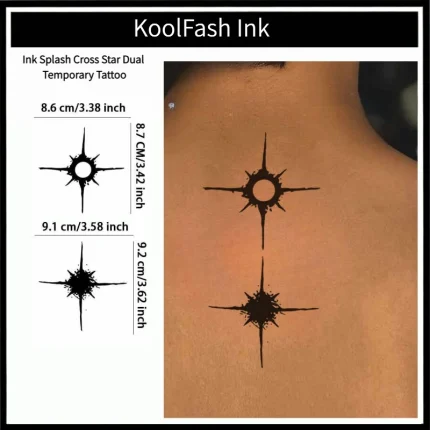 Ink splash cross star dual disposable temporary tattoo sticker, body side fake tattoo