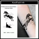 Ink wash horse cat dual pattern disposable temporary tattoo sticker, arm body fake tattoo