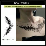 Ink wash single angel wing disposable temporary tattoo sticker, vertical forearm fake body tattoo