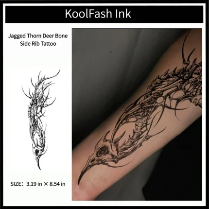 Jagged thorn deer bone disposable temporary tattoo sticker, side rib body fake tattoo