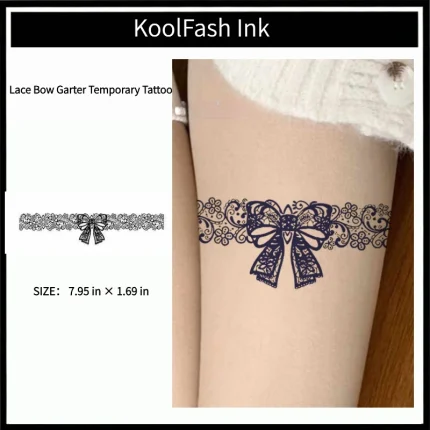 Lace bow garter disposable temporary tattoo sticker, thigh body fake tattoo