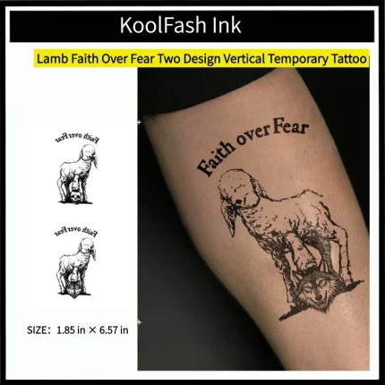 Lamb faith over fear two design disposable temporary tattoo sticker, vertical forearm fake body tattoo
