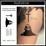 Praying nun cross quote disposable temporary tattoo sticker, vertical forearm fake body tattoo