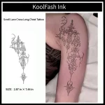 Scroll lace cross long chest disposable temporary tattoo sticker