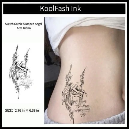 Sketch gothic slumped angel arm disposable temporary tattoo sticker
