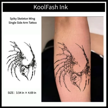 Spiky skeleton wing single side arm disposable temporary tattoo sticker