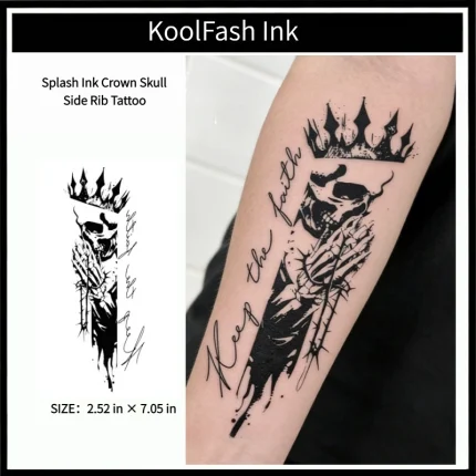 Splash ink crown skull side rib disposable temporary tattoo sticker