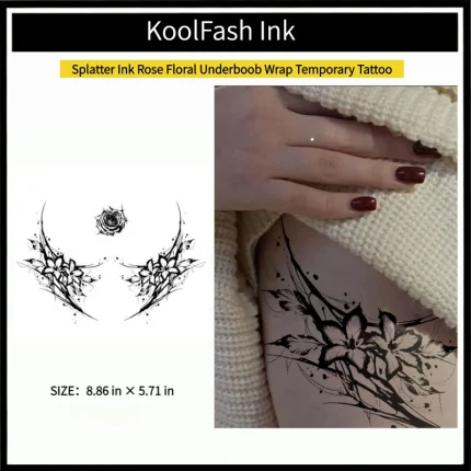 Splatter ink rose floral underboob wrap disposable temporary tattoo sticker
