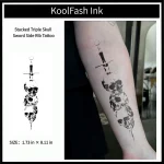 Stacked triple skull sword side rib disposable temporary tattoo sticker