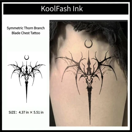 Symmetric thorn branch blade chest disposable temporary tattoo sticker