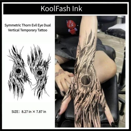 Symmetric thorn evil eye dual vertical disposable temporary tattoo sticker