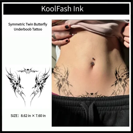 Symmetric twin butterfly underboob disposable temporary tattoo sticker