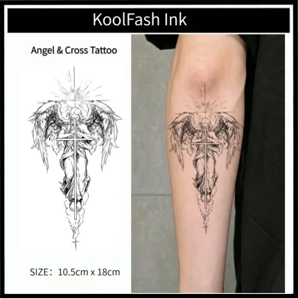 Angel Cross Temporary Tattoo Sticker, Faith Religious Fake Tattoo