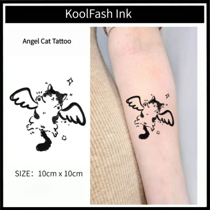 Angel Cat Temporary Tattoo Sticker, Lovely Wing Kitten Fake Tattoo