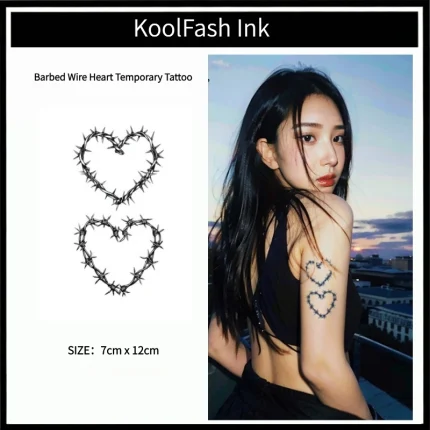 Barbed Wire Heart Temporary Tattoo Sticker, Gothic Love Fake Tattoo