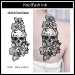 Blackwork Skull Temporary Tattoo Sticker, Gothic Skeleton Fake Tattoo