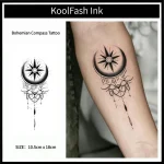 Bohemian Compass Temporary Tattoo Sticker, Boho Vintage Fake Tattoo