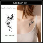 Butterfly Floral Vine Temporary Tattoo Sticker, Botanical Fake Tattoo