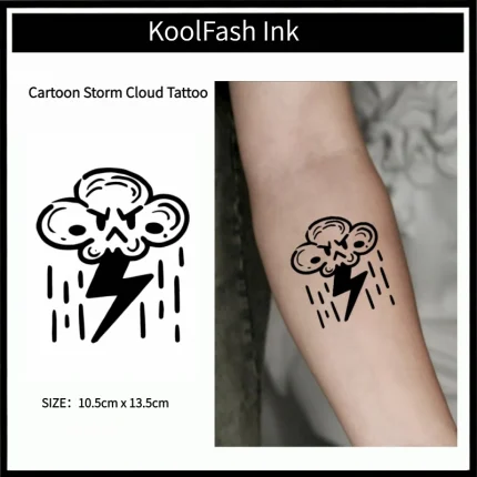 Cartoon Storm Cloud Temporary Tattoo Sticker, Lovely Lightning Fake Tattoo