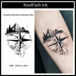 Compass Mountain Landscape Temporary Tattoo Sticker, Hiking Nature Fake Tattoo