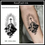 Compass Mountain Wanderlust Temporary Tattoo Sticker, Outdoor Travel Fake Tattoo