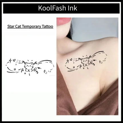 Cute Cat Line Art Temporary Tattoo Sticker, Minimalist Pet Fake Tattoo