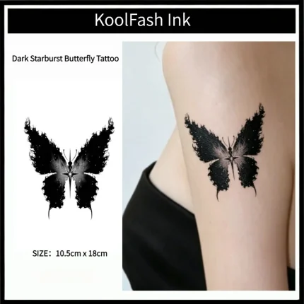 Dark Starburst Butterfly Temporary Tattoo Sticker, Gothic Star Butterfly Fake Tattoo