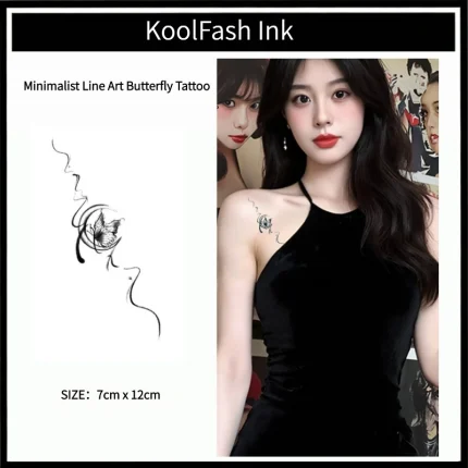 Wavy Line Butterfly Temporary Tattoo Sticker, Minimalist Line Art Fake Tattoo