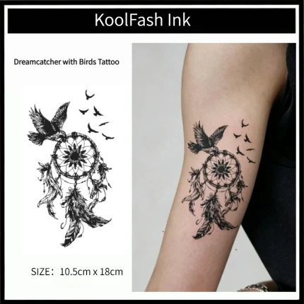 Dreamcatcher Birds Temporary Tattoo Sticker, Boho Ethnic Fake Tattoo
