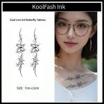 Dual Line Art Butterfly Temporary Tattoo Sticker, Minimalist Line Fake Tattoo
