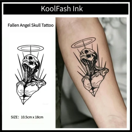 Fallen Angel Skull Temporary Tattoo Sticker, Dark Gothic Fake Tattoo