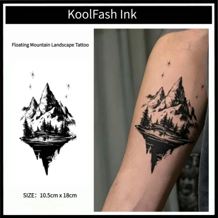 Floating Mountain Landscape Temporary Tattoo Sticker, Fantasy Nature Fake Tattoo