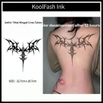 Gothic Tribal Winged Cross Temporary Tattoo Sticker, Dark Religious Fake Tattoo