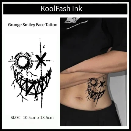 Grunge Smiley Face Temporary Tattoo Sticker, Vintage Cool Fake Tattoo