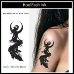 Mermaid Crescent Moon Temporary Tattoo Sticker, Fantasy Sea Fake Tattoo