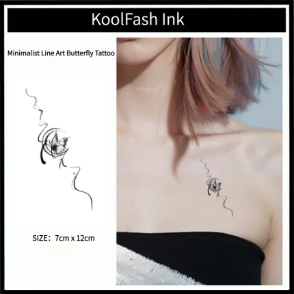 Minimalist Line Art Butterfly Temporary Tattoo Sticker, Elegant Tiny Fake Tattoo