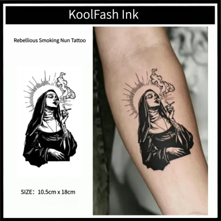 Nun Smoking Temporary Tattoo Stickers