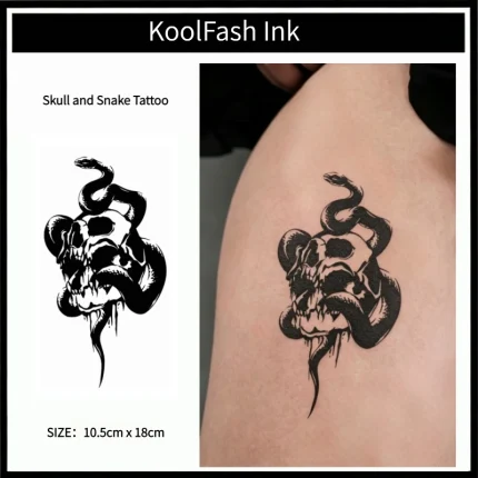 Temporary Tattoo Stickers, Skull & Snake Design Waterproof Fake Body Art Stickers